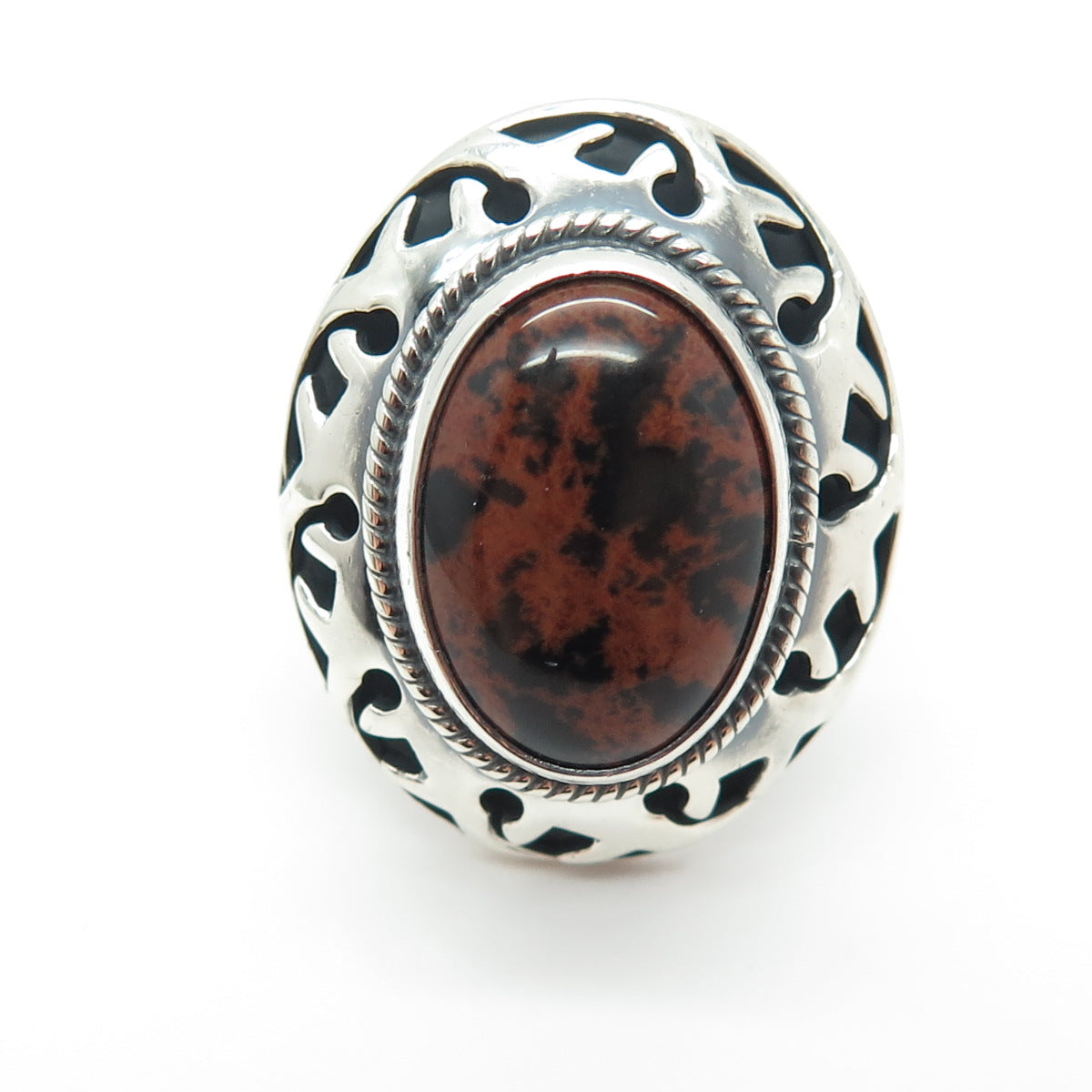 925 Sterling Silver Vintage CII Mexico Mahogany Obsidian Jasper Ring Size 6.5