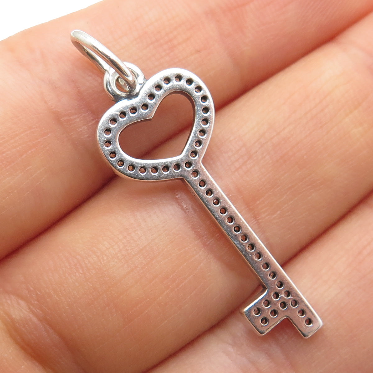 925 Sterling Silver Round-Cut C Z Heart Key Charm Pendant