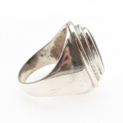 925 Sterling Silver Vintage Real Black Onyx Modernist Ring Size 10.5
