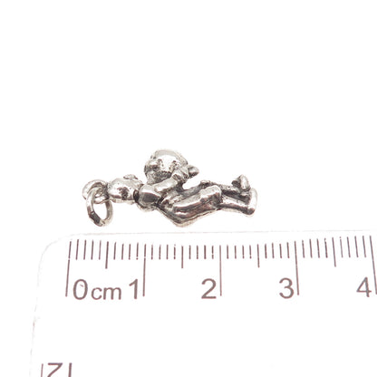 925 Sterling Antique Art Deco Matador Bull Fighter Oxidized Mini Charm Pendant