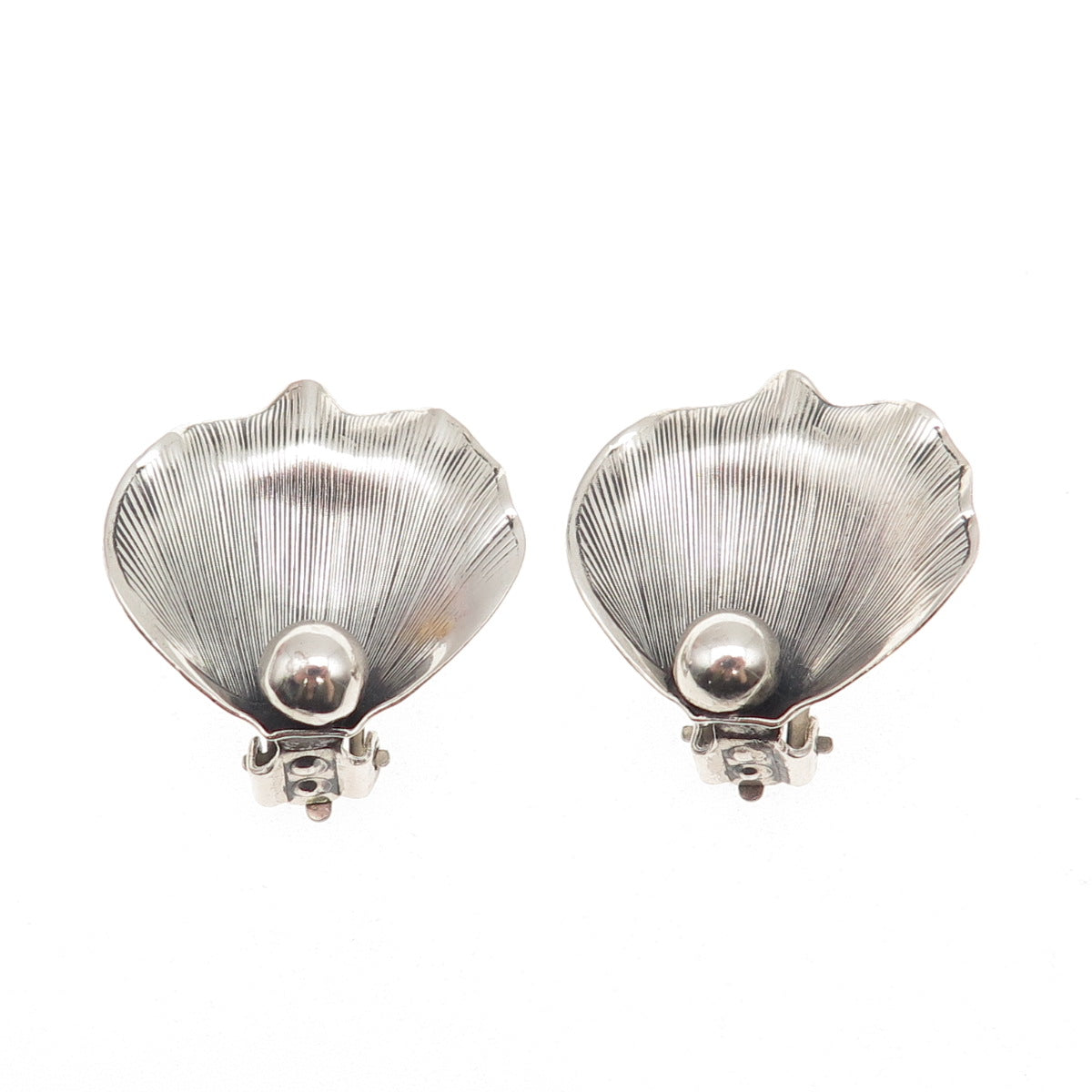 925 Sterling Silver Antique Art Deco Calla Lily Oxidized Clip On Earrings