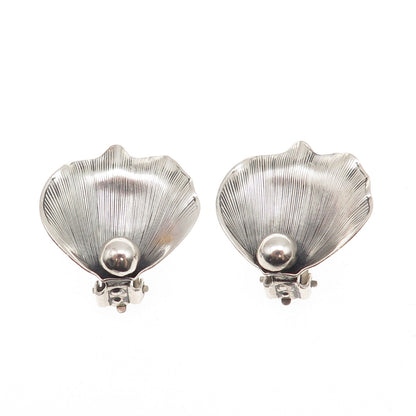 925 Sterling Silver Antique Art Deco Calla Lily Oxidized Clip On Earrings