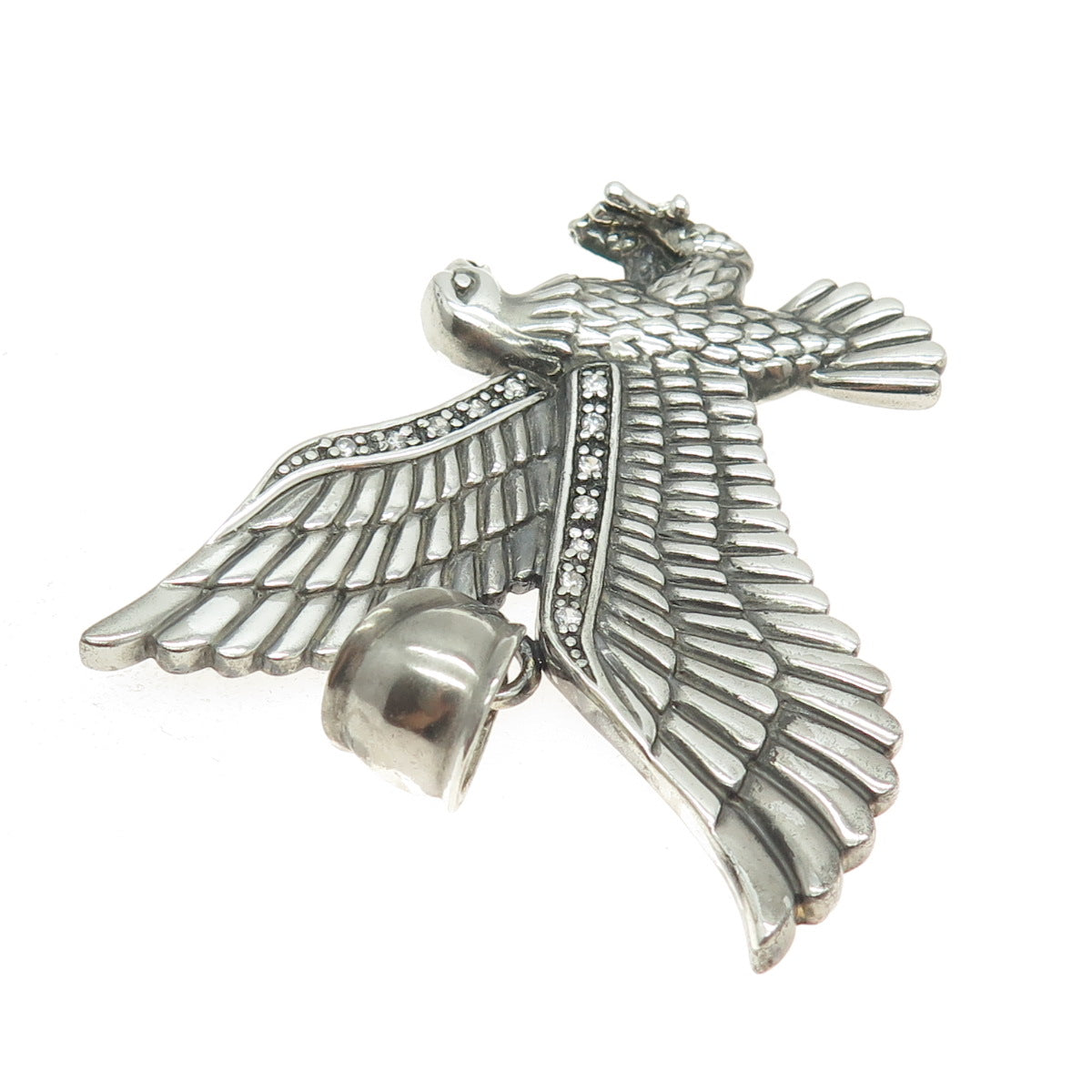 925 Sterling Silver Vintage Round-Cut C Z American Eagle Oxidized Pendant