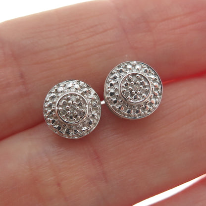 925 Sterling Silver Real Round-Cut Diamond Stud Earrings