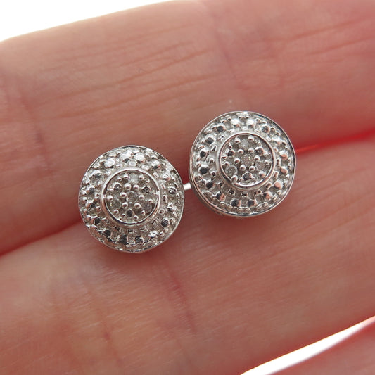 925 Sterling Silver Real Round-Cut Diamond Stud Earrings