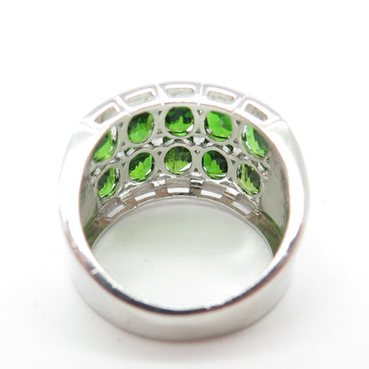 925 Sterling Silver Real Oval-Cut Chrome Diopside Cluster Ring Size 7.25