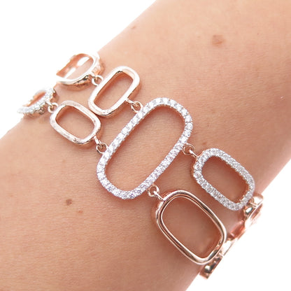 925 Sterling Silver Rose Gold Plated Round-Cut C Z Geometric Bracelet 7.75"