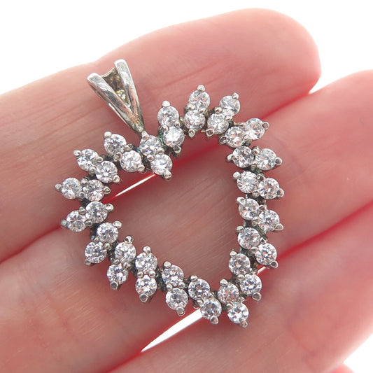 ROSS SIMONS 925 Sterling Silver Round-Cut Shaped C Z Open Heart Pendant