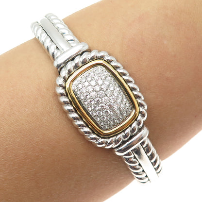 DANWAK 18K Gold Sterling 66-Diamond 1.15ct Adjustable Twisted Cuff Bracelet 6.5"