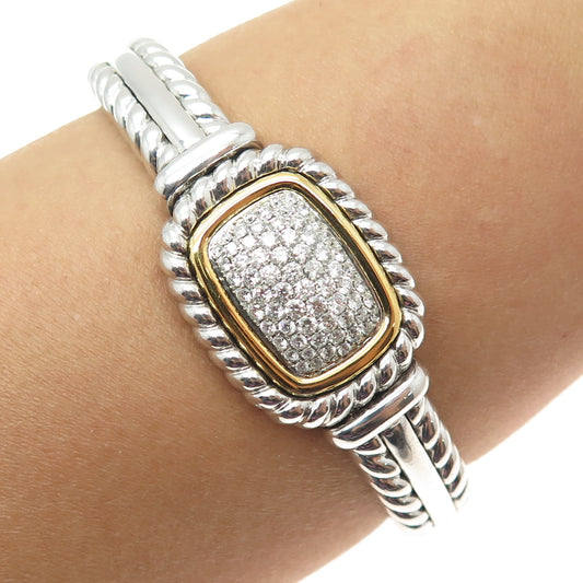 DANWAK 18K Gold Sterling 66-Diamond 1.15ct Adjustable Twisted Cuff Bracelet 6.5"