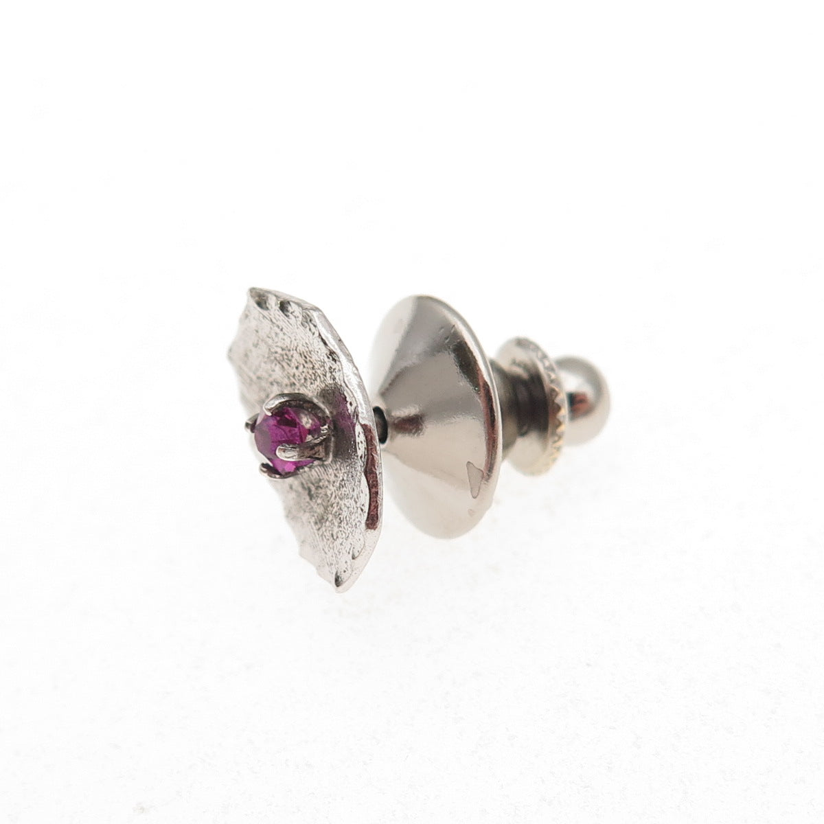 Elco 925 Sterling Silver Vintage Pink Rhinestone Tie Tack Lapel Pin