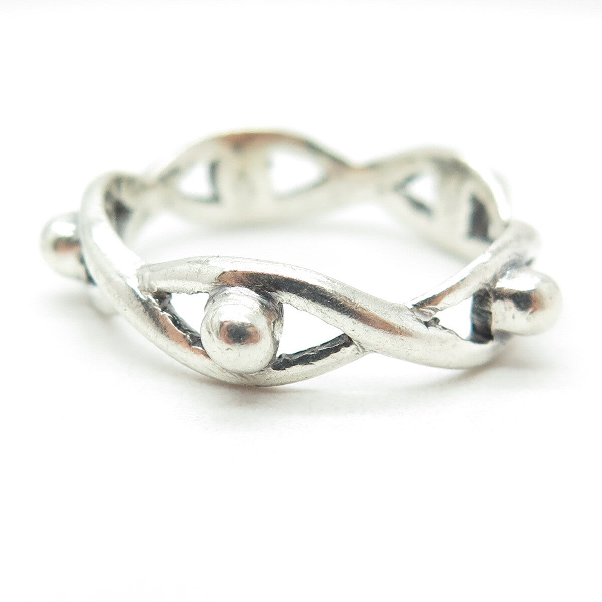 925 Sterling Silver Vintage Beaded Infinity Band Ring Size 9