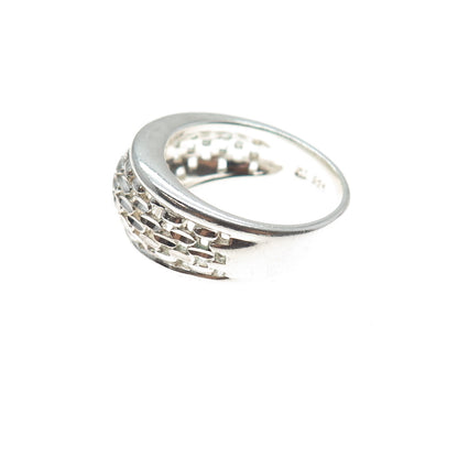 925 Sterling Silver Vintage Modernist Mesh Ring Size 9.25