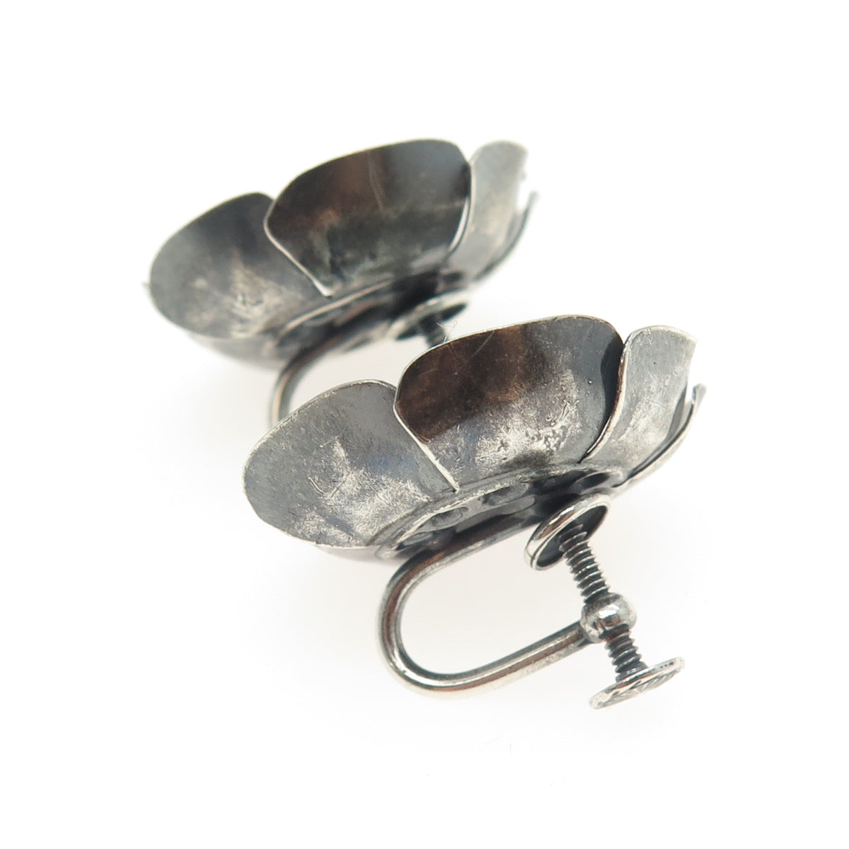METROPOLITAN MUSEUM OF ART Sterling Silver Antique Flower Screw Back Earrings
