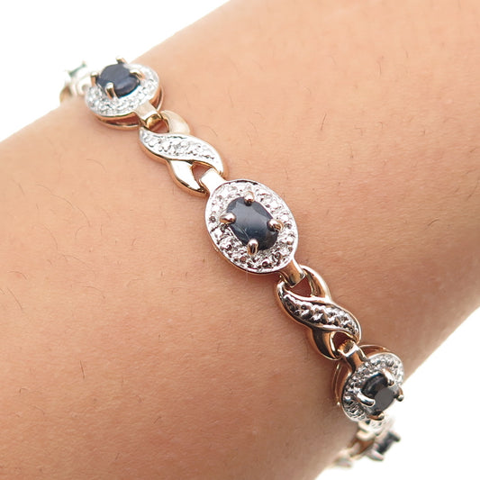 ROSS SIMONS 925 Sterling Gold Plated Real Diamond Accent Sapphire Bracelet 7.25"