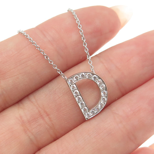 925 Sterling Silver Round-Cut C Z Letter "D" Initial Cable Chain Necklace 16-18"