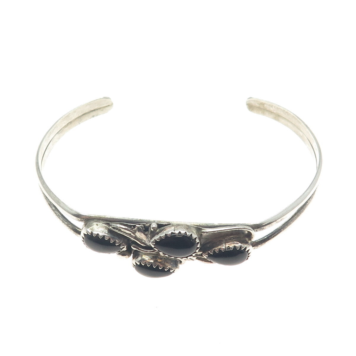 REX ABEITA NAVAJO Old Pawn Sterling Silver Black Onyx Adjustable Bracelet 6.75"