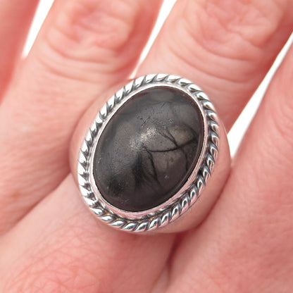 Old Pawn 925 Sterling Silver Vintage Southwestern Black Jasper Ring Size 11