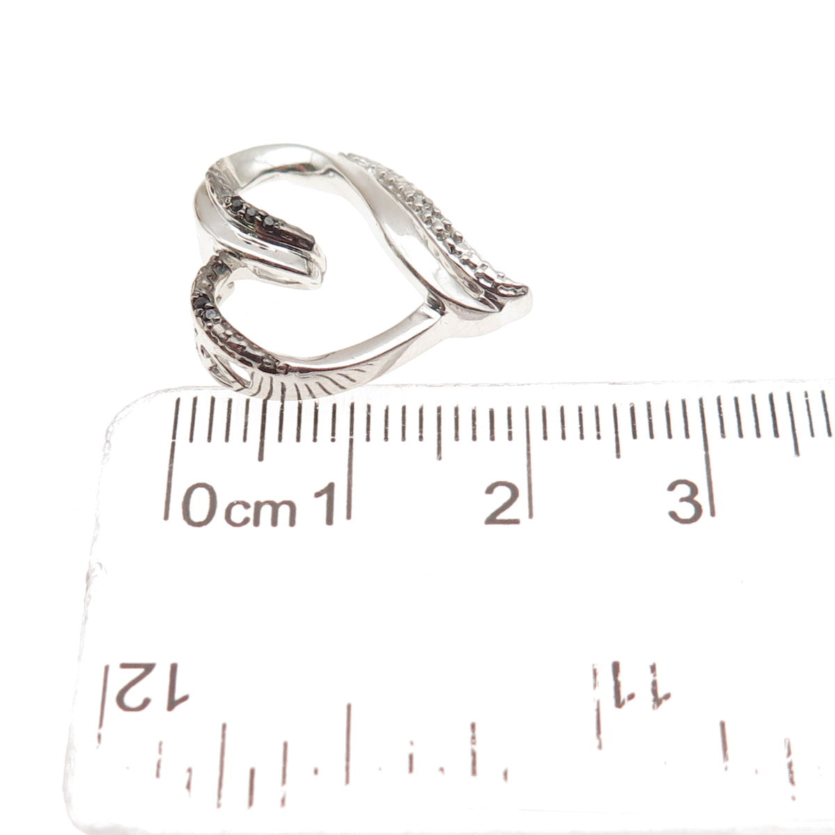 925 Sterling Silver Real Black & White Diamond Heart Mini Slide Charm Pendant