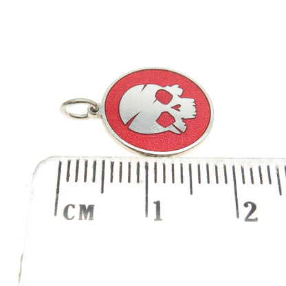 925 Sterling Silver Red Enamel Skull Minimalist Charm Pendant