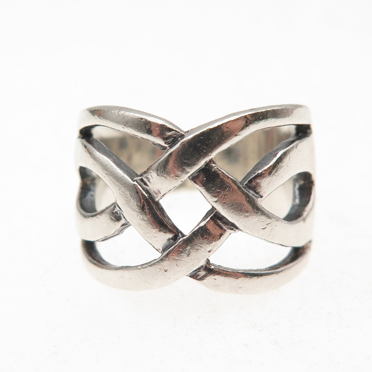 925 Sterling Silver Vintage Woven Oxidized Ring Size 5