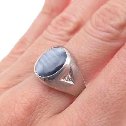 Dason 925 Sterling Silver Vintage Real Diamond & Cat's Eye Ring Size 10