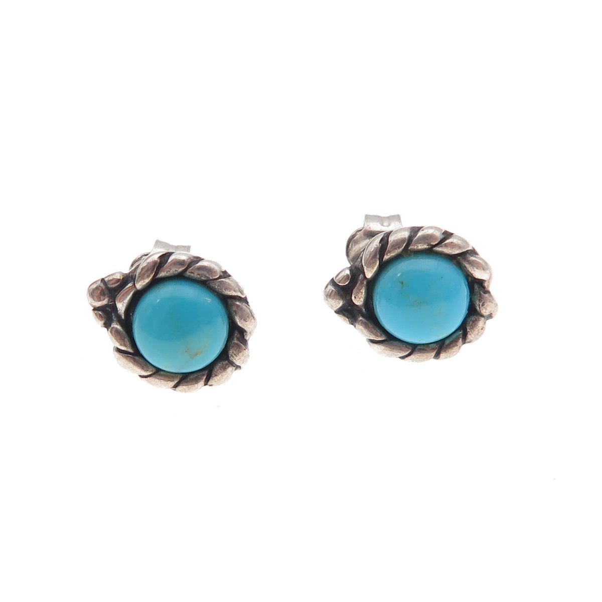 Shube 925 Sterling Silver Vintage Real Turquoise Oxidized Stud Earrings