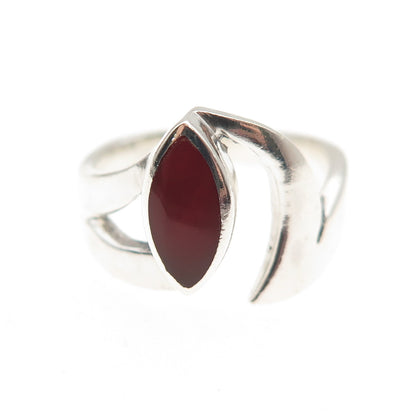 925 Sterling Silver Vintage Real Carnelian Modernist Ring Size 4.5
