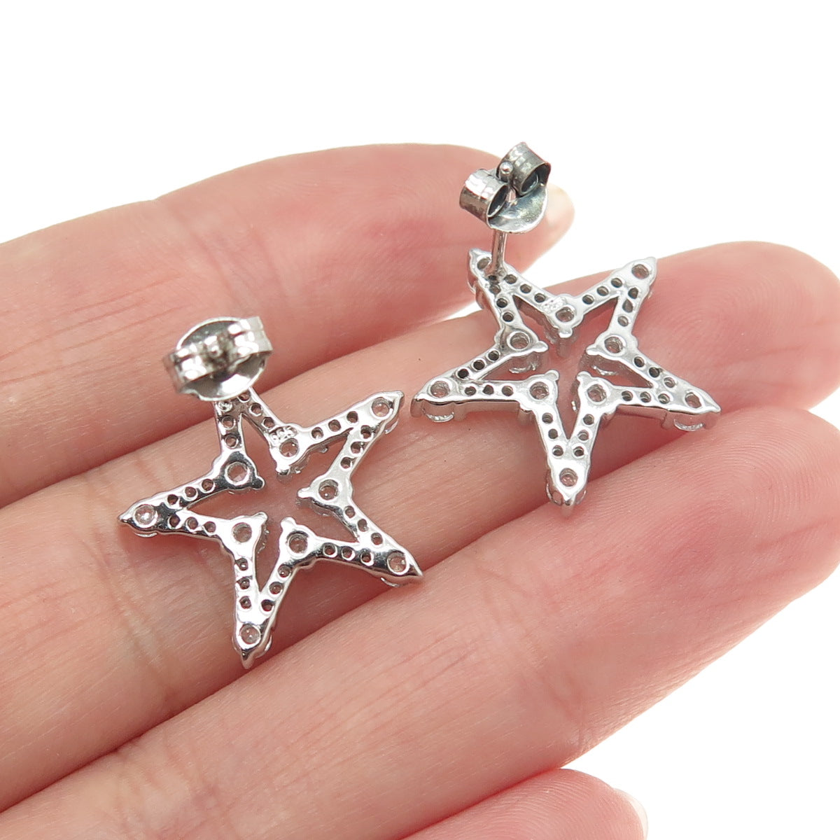 925 Sterling Silver Round-Cut C Z Star Stud Earrings