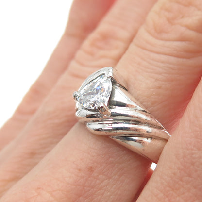 925 Sterling Silver Vintage Triangle-Cut C Z Modernist Ring Size 7