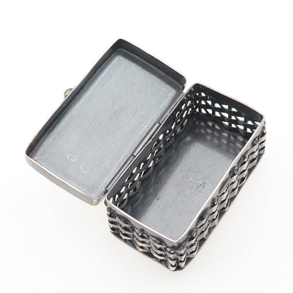 925 Sterling Silver Vintage Mexico Engraved Mesh Oxidized Pill / Snuff Box