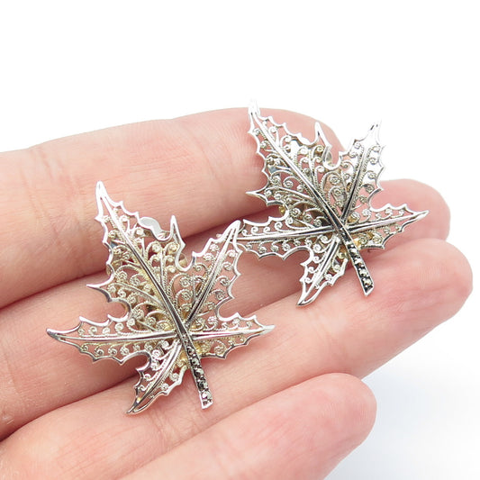 ALICE CAVINESS 925 Sterling Silver Vintage Germany Maple Leaf Clip On Earrings