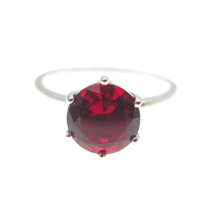 DAZZLERS 925 Sterling Silver Round-Cut Nano Red Garnet Ring Size 7