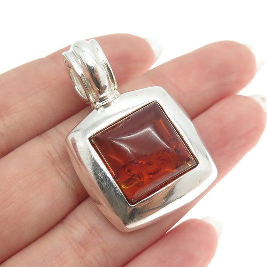 J. ESPOSITO 925 Sterling Silver Vintage Real Amber Modernist Pendant