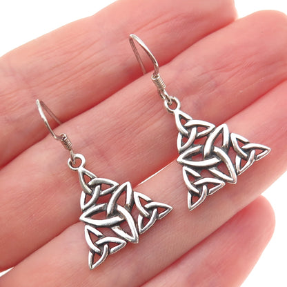 925 Sterling Silver Vintage Celtic Trinity Oxidized Dangle Earrings