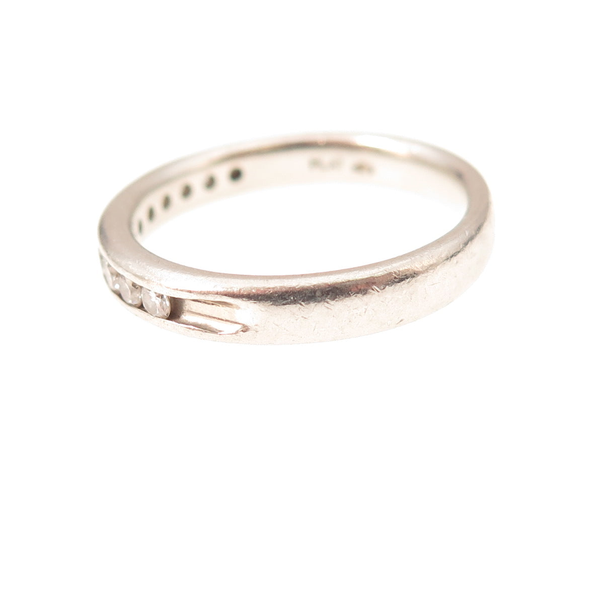 Vintage Platinum Real Diamond Half Eternity Stackable Ring Size 6.5