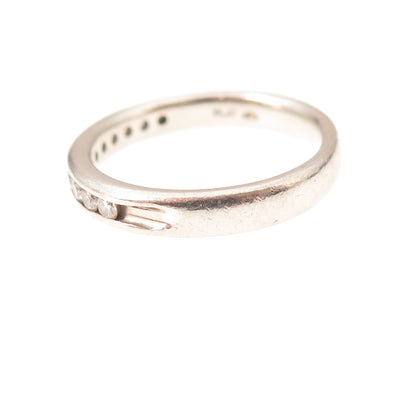 Vintage Platinum Real Diamond Half Eternity Stackable Ring Size 6.5