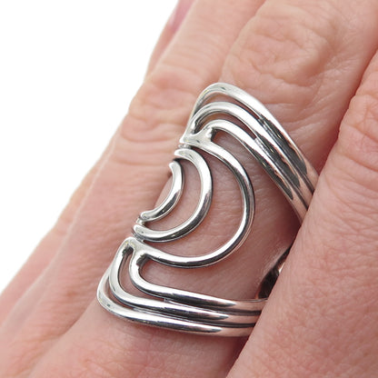 925 Sterling Silver Vintage Modernist Overlap Oxidized Ring Size 7.75