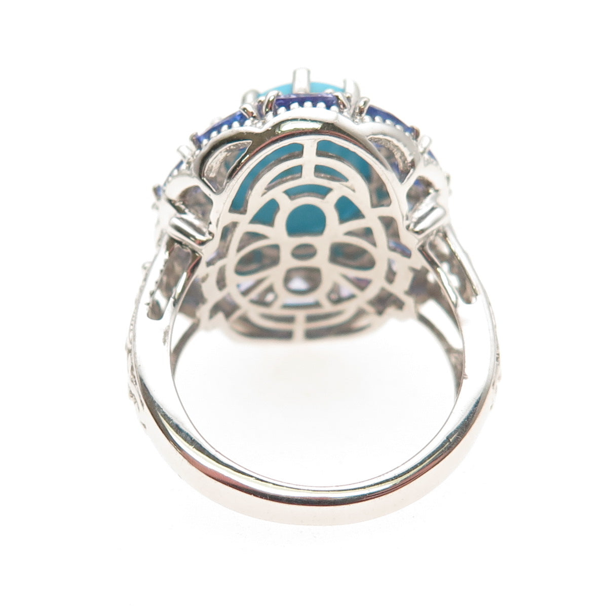 Chuck Clemency 925 Sterling Silver Real Turquoise Tanzanite Topaz Ring Size 8.25