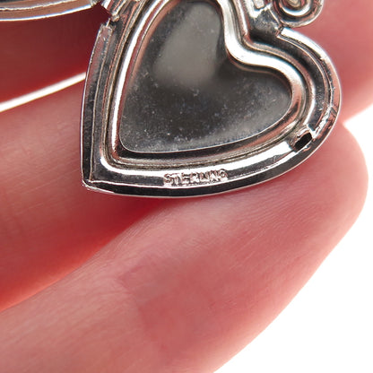 925 Sterling Silver Vintage Parachute Heart Locket Charm Pendant