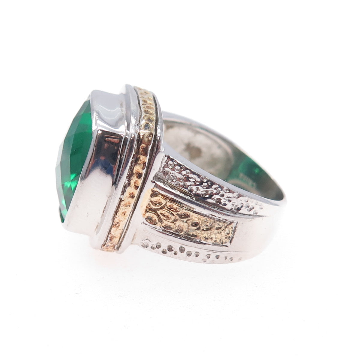 925 Sterling Silver 2-Tone Real Doublet Chrome Diopside Ring Size 7.25