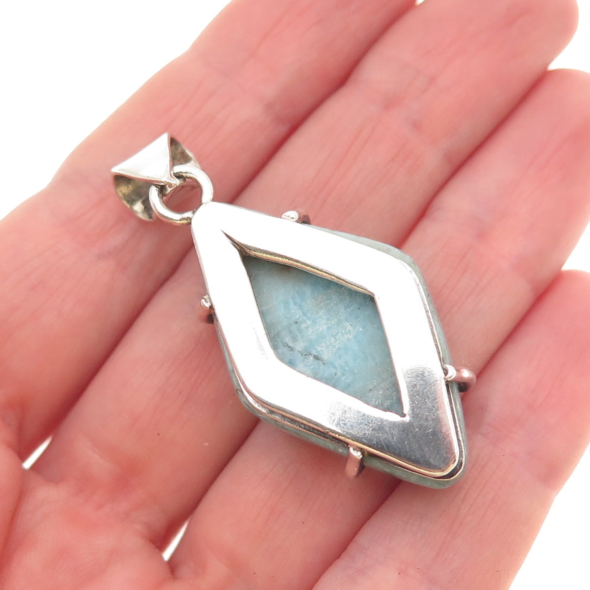 925 Sterling Silver Vintage Real Larimar Modernist Pendant