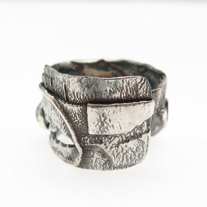 925 Sterling Silver Vintage Real Jade Modernist Oxidized Ring Size 9