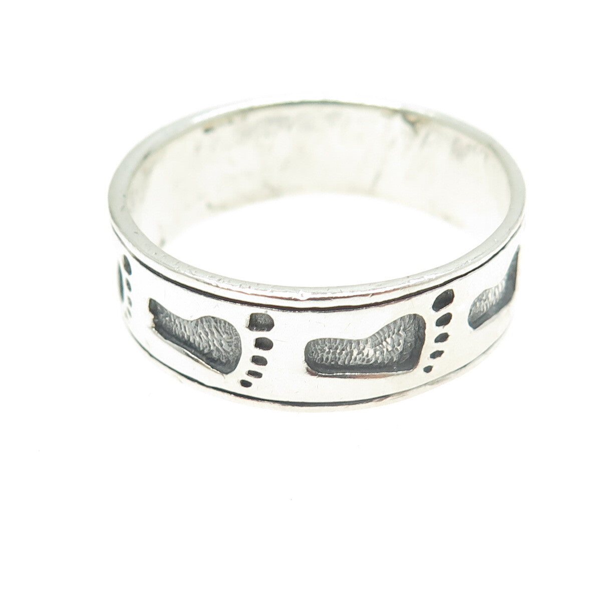 925 Sterling Silver Vintage Footprint Band Ring Size 14.5