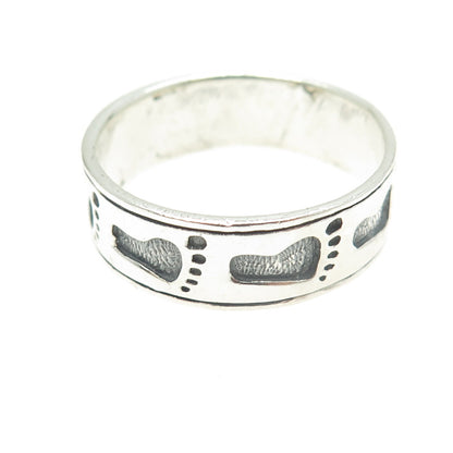 925 Sterling Silver Vintage Footprint Band Ring Size 14.5