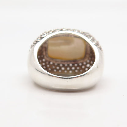 925 Sterling Silver Real Mother-of-Pearl & C Z Domed Ring Size 7.5