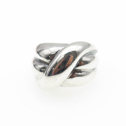 925 Sterling Silver Vintage Modernist Crisscross Oxidized Ring Size 8.25