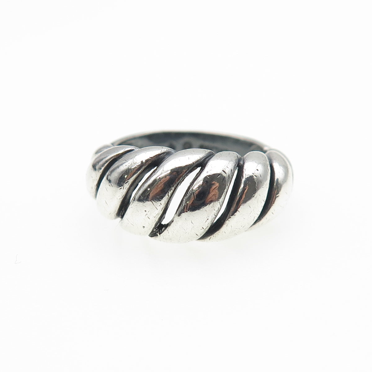 925 Sterling Silver Vintage Modernist Ribbed Oxidized Ring Size 6