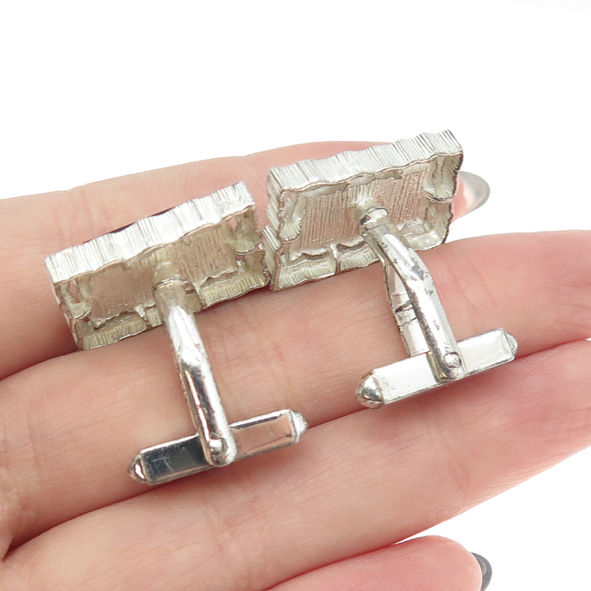 835 Silver Vintage S+F Germany Real Tiger Eye Modernist Cufflinks #172