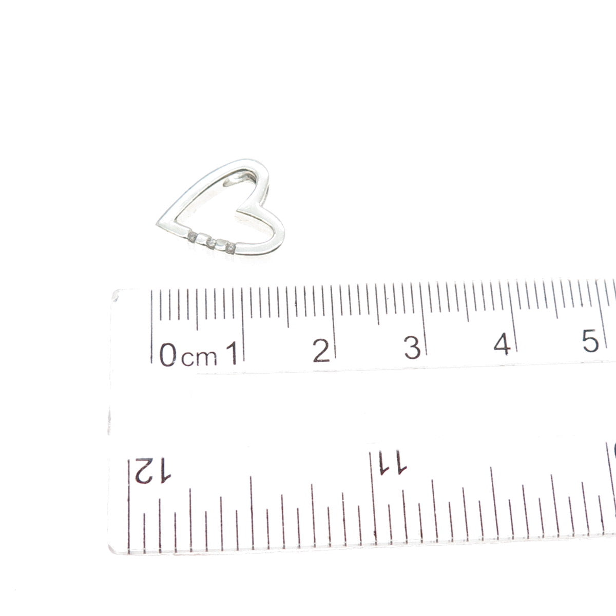 925 Sterling Silver Real Round-Cut Diamond Heart Mini Slide Charm Pendant